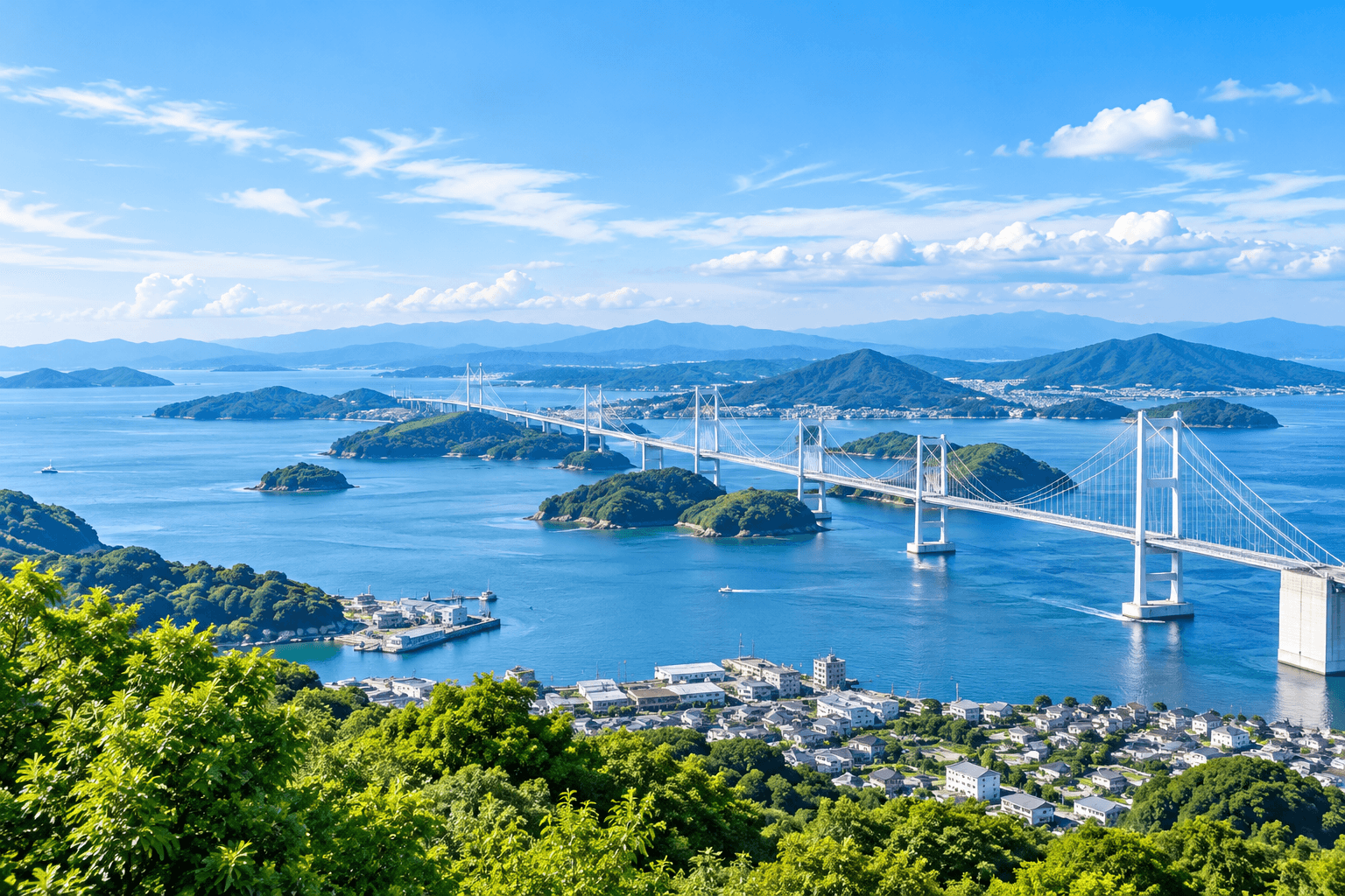 瀬戸内海の島々と橋の風景