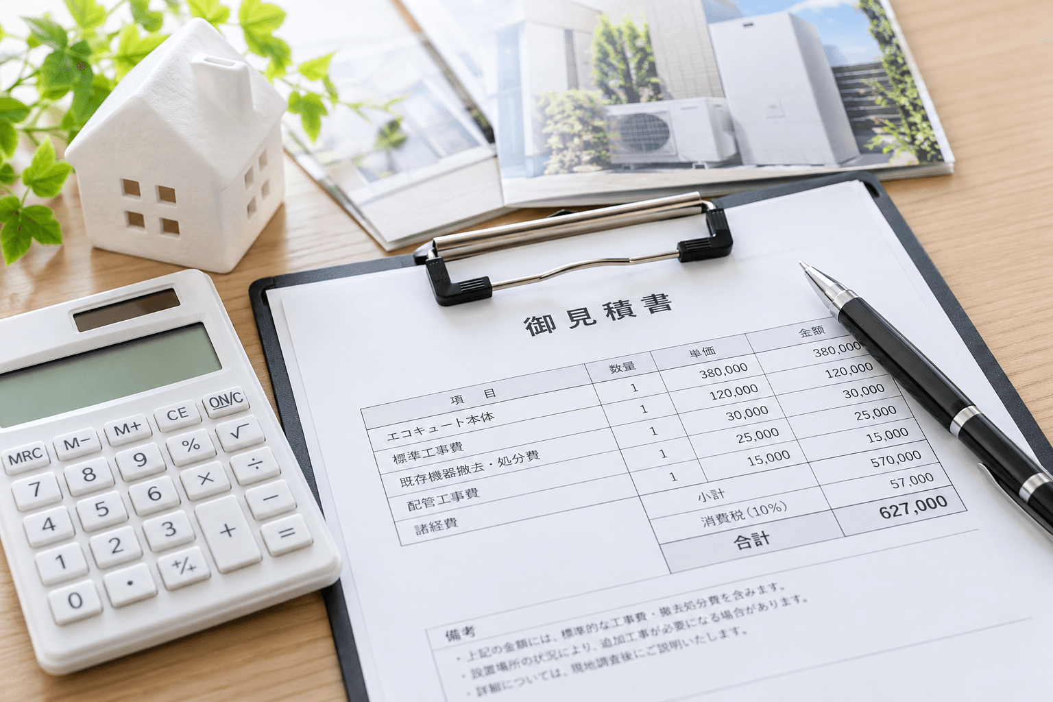 見積書と電卓を使った料金説明